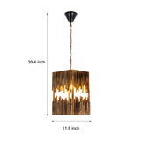 Vintage Dark Wood Bamboo Tube Cuboid Hanging Light Rustic 1 Light Interior Pendant Lamp