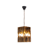 Vintage Dark Wood Bamboo Tube Cuboid Hanging Light Rustic 1 Light Interior Pendant Lamp