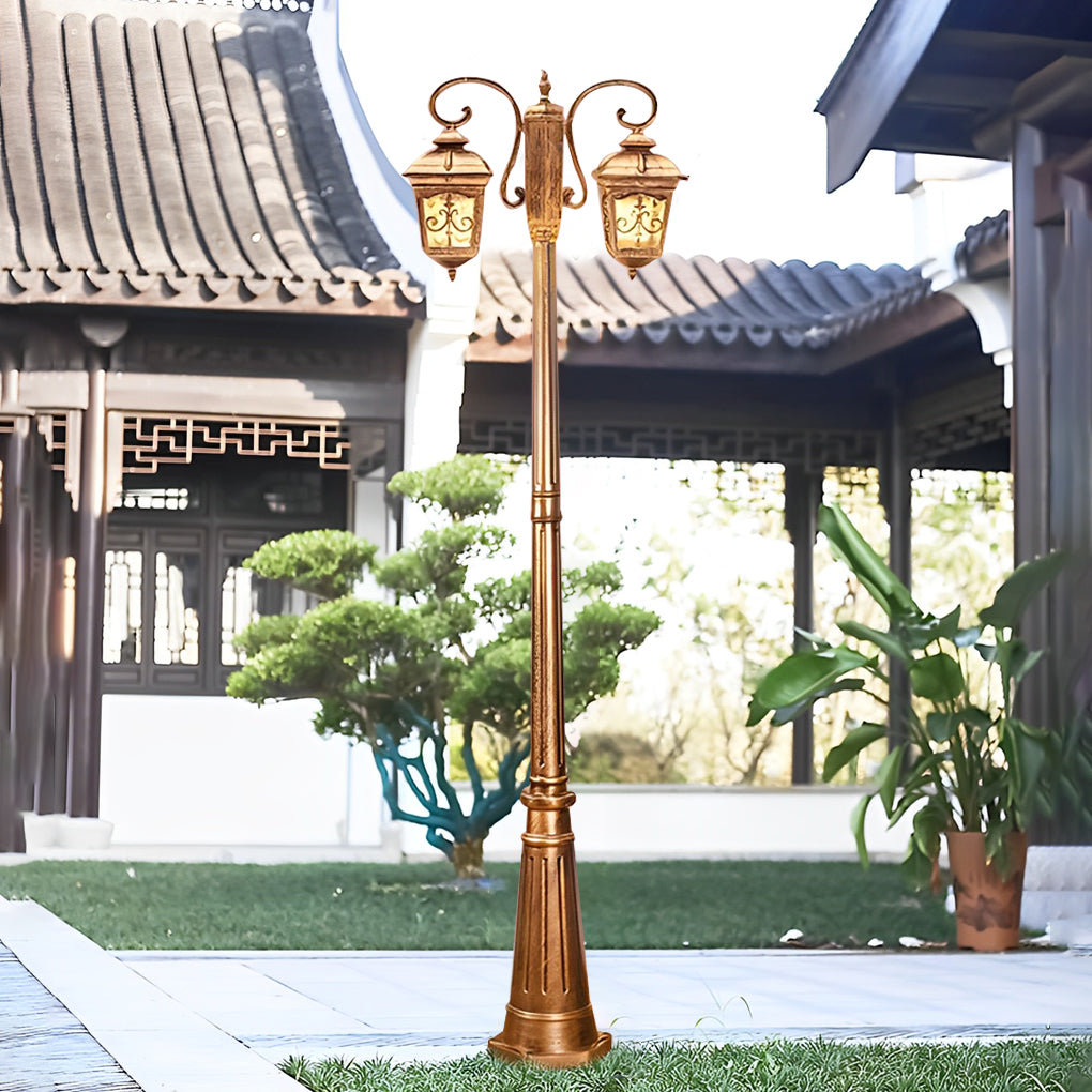 Vintage Double Head Outdoor Street Lamp Post Waterproof European Garden Light in Aluminum