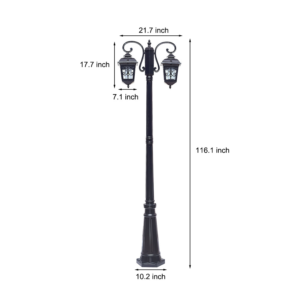 Vintage Double Head Outdoor Street Lamp Post Waterproof European Garden Light in Aluminum