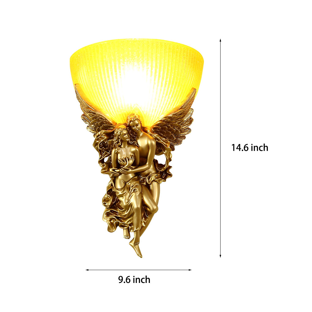 Vintage European Style 3D Angel Wall Sconce Resin Sculpture Light with Glass Shade