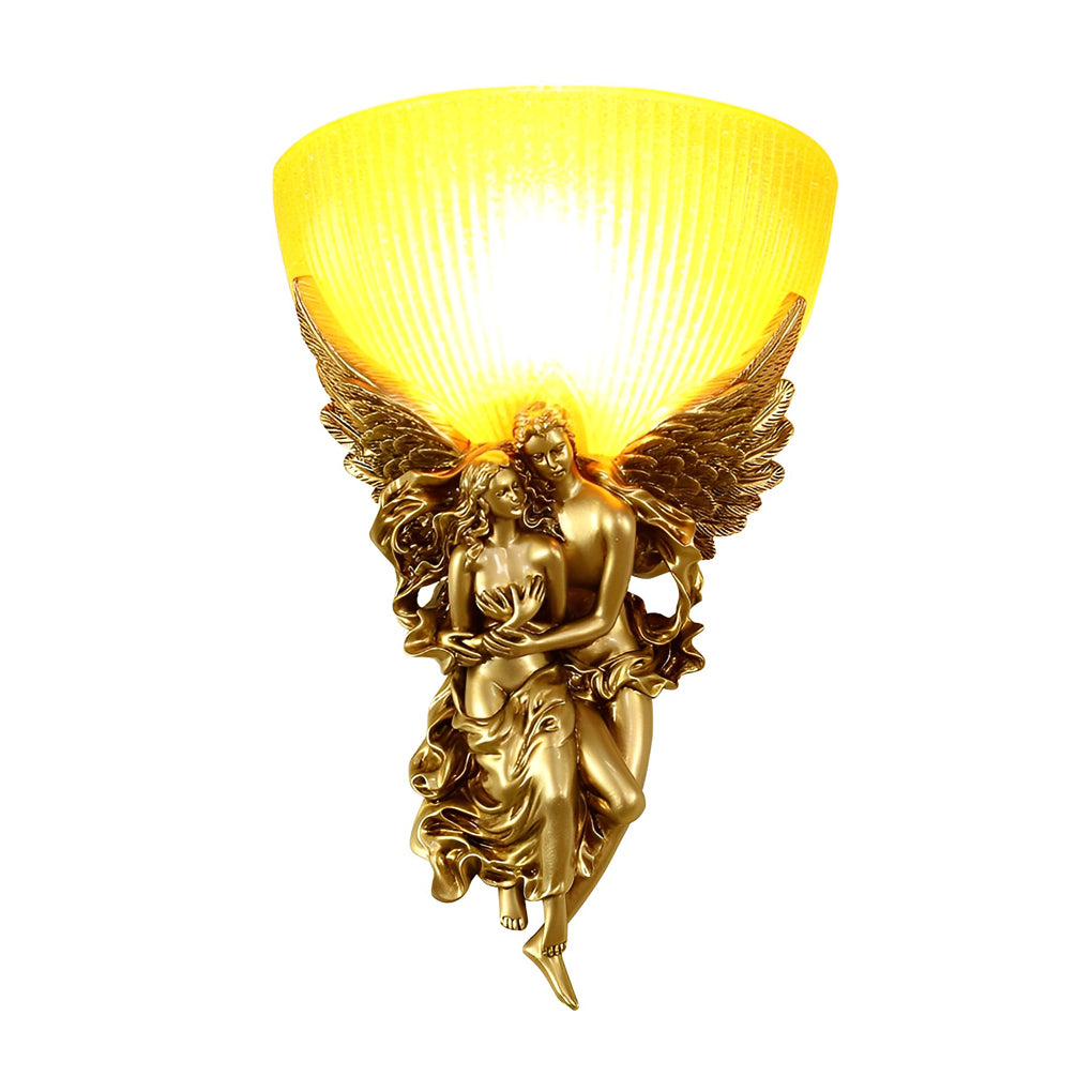 Vintage European Style 3D Angel Wall Sconce Resin Sculpture Light with Glass Shade