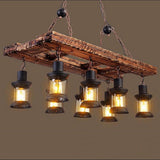 Vintage Farmhouse 8 Light Wood Lantern Chandelier with Glass Shades for Dining Room