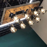 Vintage Farmhouse 8 Light Wood Lantern Chandelier with Glass Shades for Dining Room