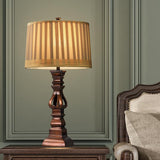 Vintage Farmhouse Resin Tower Table Lamp with Striped Linen Drum Shade