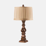 Vintage Farmhouse Resin Tower Table Lamp with Striped Linen Drum Shade