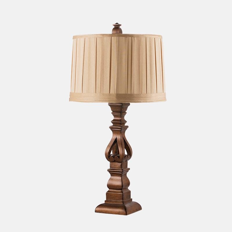 Vintage Farmhouse Resin Tower Table Lamp with Striped Linen Drum Shade