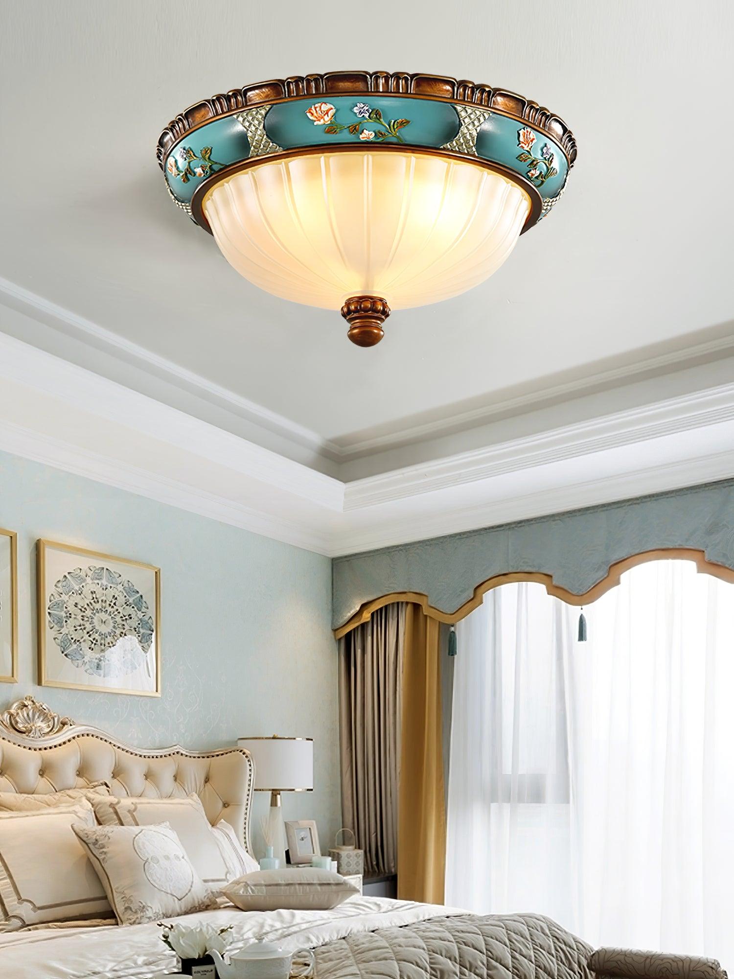 vintage-floral-blue-resin-recessed-ceiling-fixture-with-white-glass-globe-shade