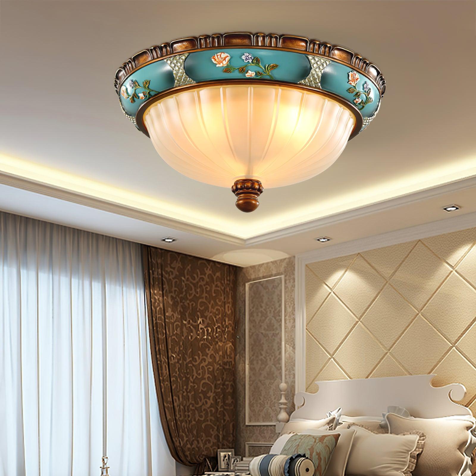 vintage-floral-blue-resin-recessed-ceiling-fixture-with-white-glass-globe-shade