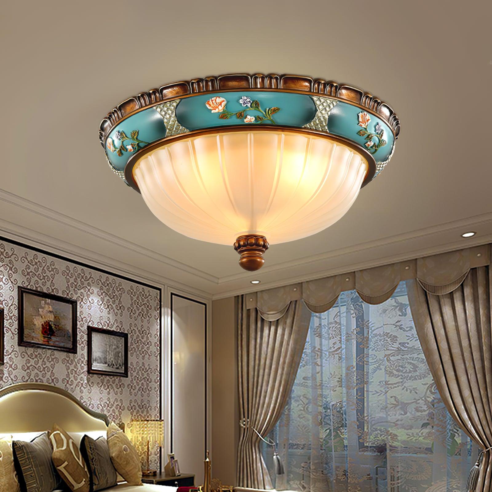 vintage-floral-blue-resin-recessed-ceiling-fixture-with-white-glass-globe-shade