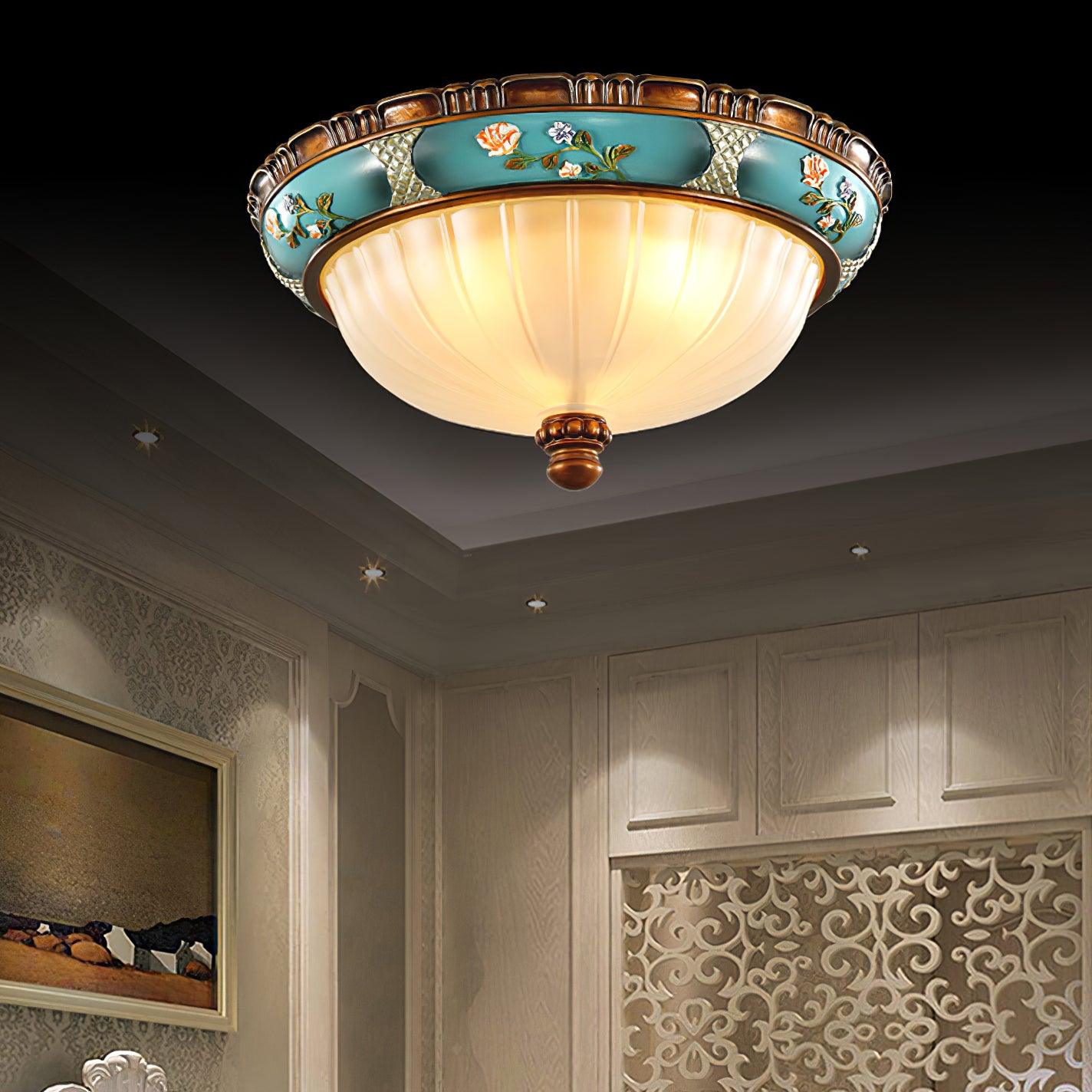 vintage-floral-blue-resin-recessed-ceiling-fixture-with-white-glass-globe-shade