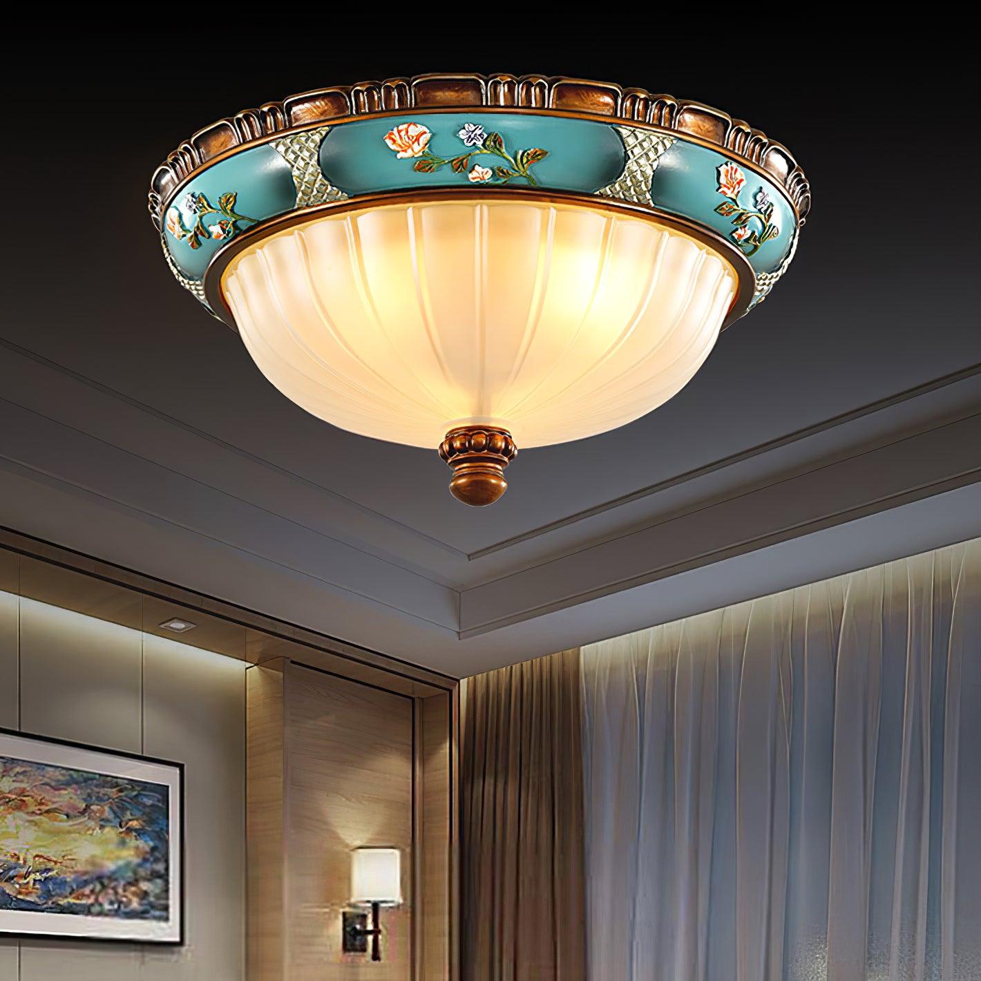 vintage-floral-blue-resin-recessed-ceiling-fixture-with-white-glass-globe-shade