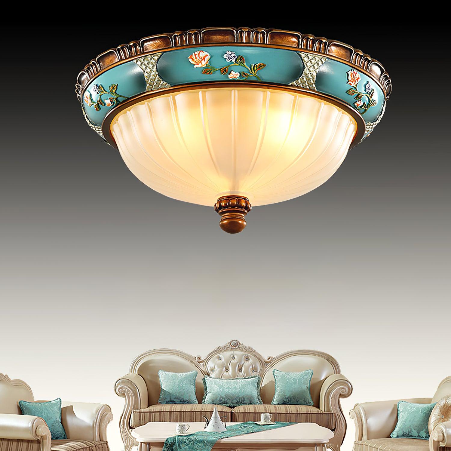 vintage-floral-blue-resin-recessed-ceiling-fixture-with-white-glass-globe-shade