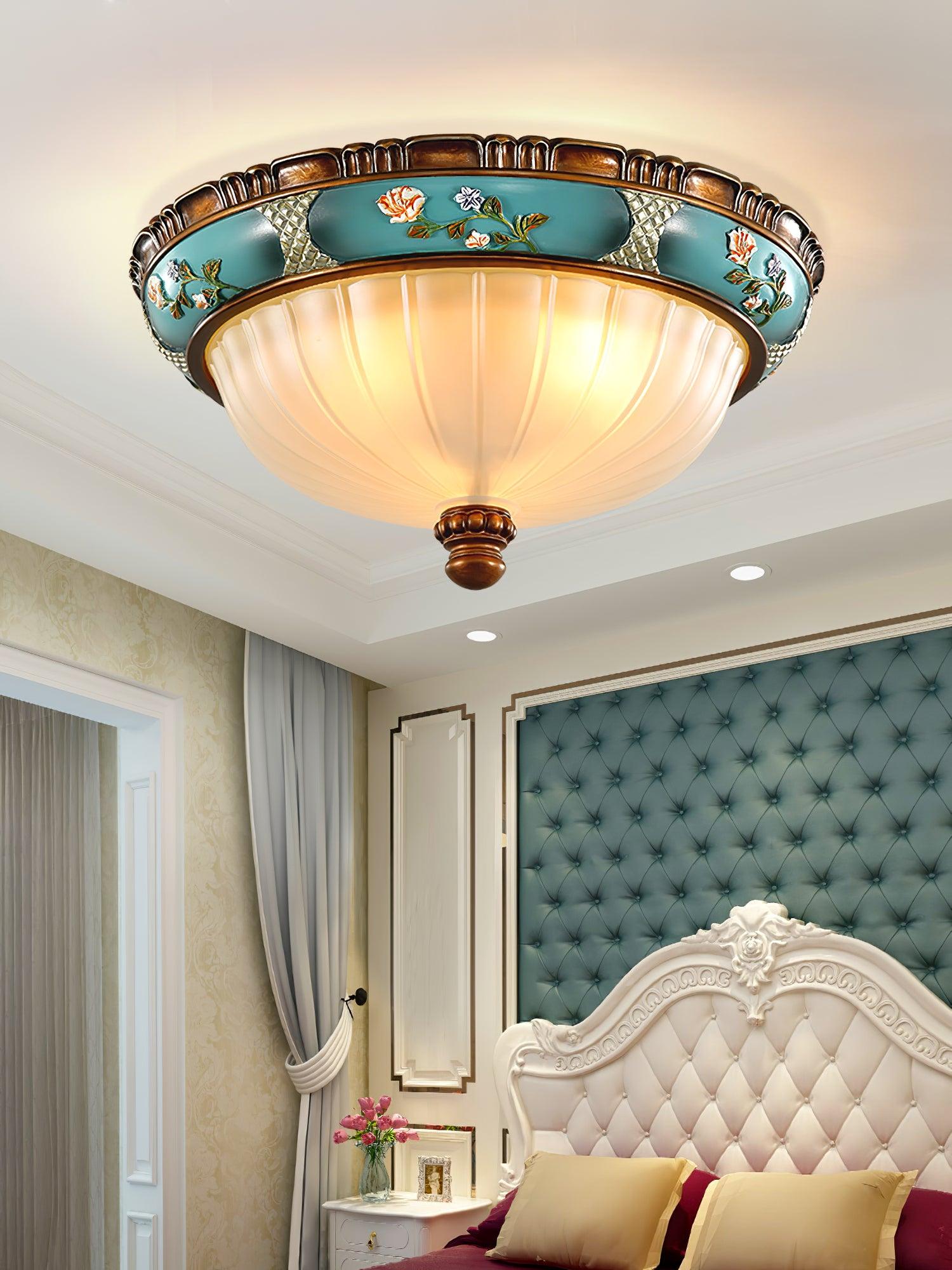 vintage-floral-blue-resin-recessed-ceiling-fixture-with-white-glass-globe-shade