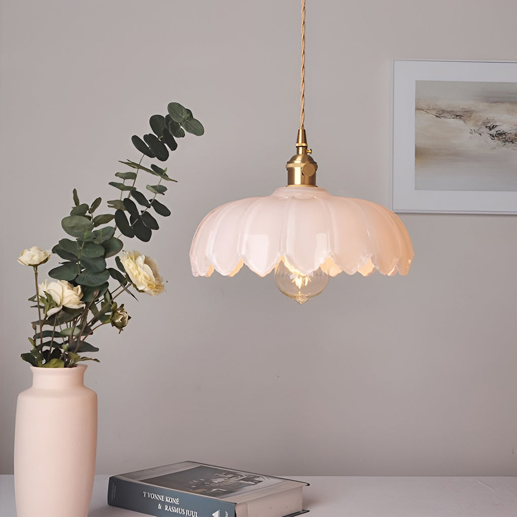 Vintage Floral Glass Pendant Light Nordic Flower Shape Hanging Lamp for Kitchen Dining Room