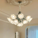Vintage Floral Lily of the Valley Chandelier Green Metal Petal Pendant Lamp