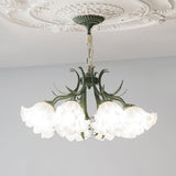 Vintage Floral Lily of the Valley Chandelier Green Metal Petal Pendant Lamp