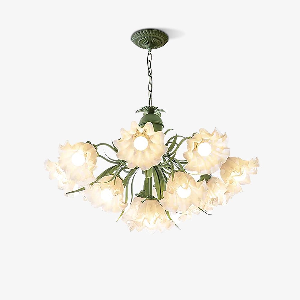 Vintage Floral Lily of the Valley Chandelier Green Metal Petal Pendant Lamp