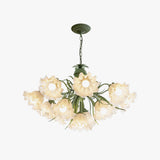 Vintage Floral Lily of the Valley Chandelier Green Metal Petal Pendant Lamp