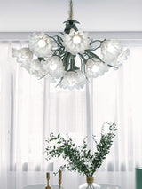 Vintage Floral Lily of the Valley Chandelier Green Metal Petal Pendant Lamp