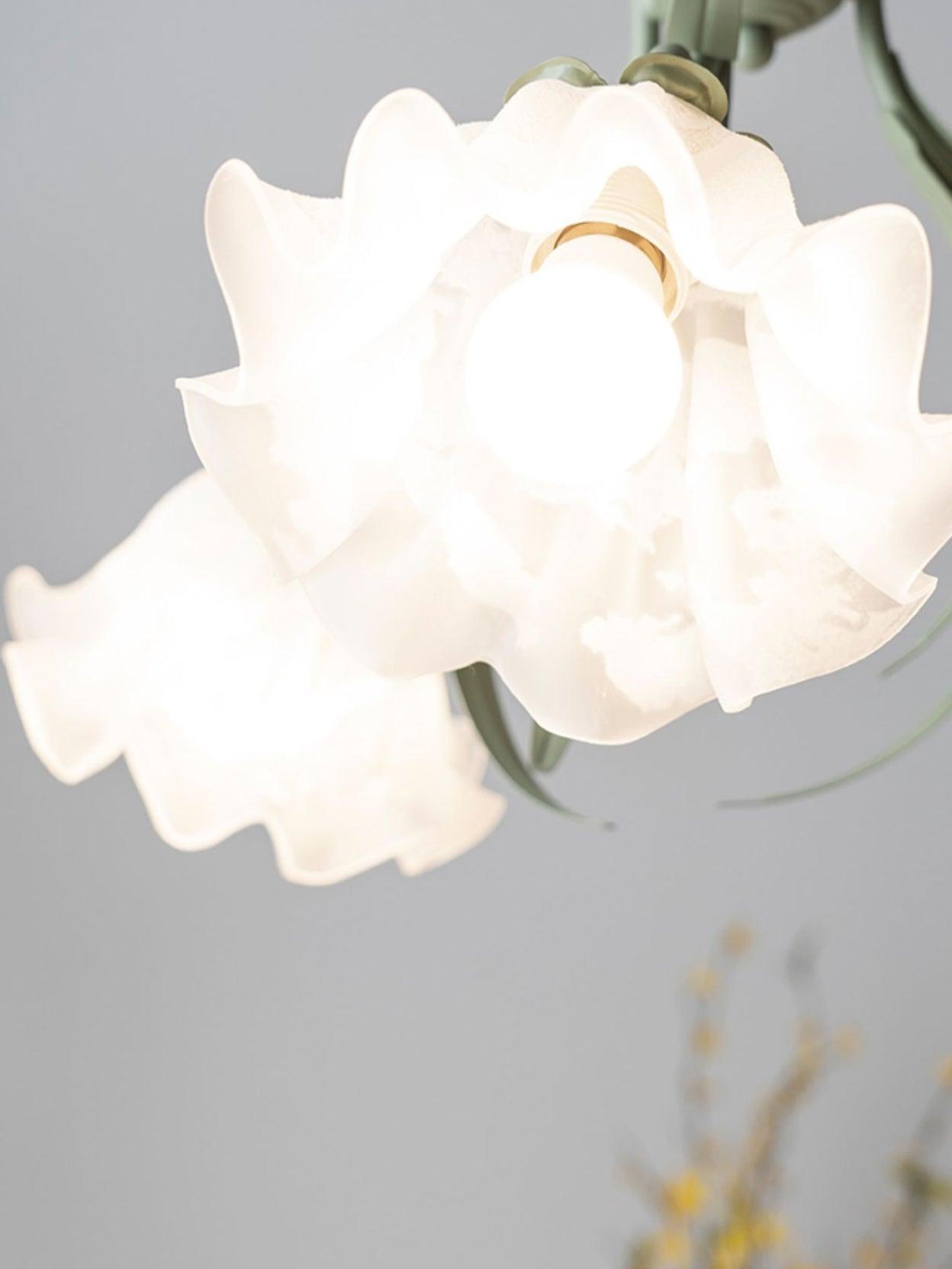Vintage Floral Lily of the Valley Chandelier Green Metal Petal Pendant Lamp