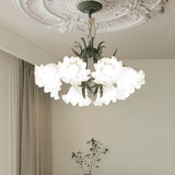Vintage Floral Lily of the Valley Chandelier Green Metal Petal Pendant Lamp