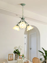 Vintage Floral Lily of the Valley Chandelier Green Metal Petal Pendant Lamp
