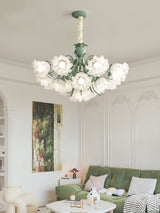Vintage Floral Lily of the Valley Chandelier Green Metal Petal Pendant Lamp