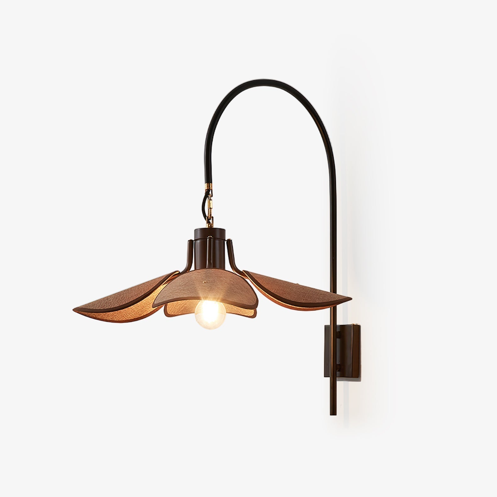 Vintage Floral Petal Bloom Wall Sconce with Linen Shade and Elegant Wood Accents for Indoor Lighting