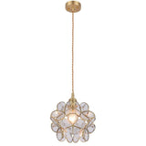 Vintage Flower Glass Pendant Light Ornate Copper Hanging Lamp for Kitchen and Dining Room