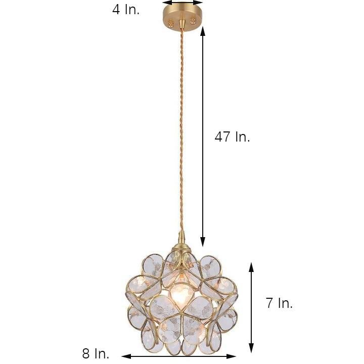 Vintage Flower Glass Pendant Light Ornate Copper Hanging Lamp for Kitchen and Dining Room