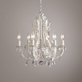 Vintage French Country Crown Chandelier with Crystal Beads and Metal Candle Holders