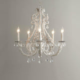 Vintage French Country Crown Chandelier with Crystal Beads and Metal Candle Holders