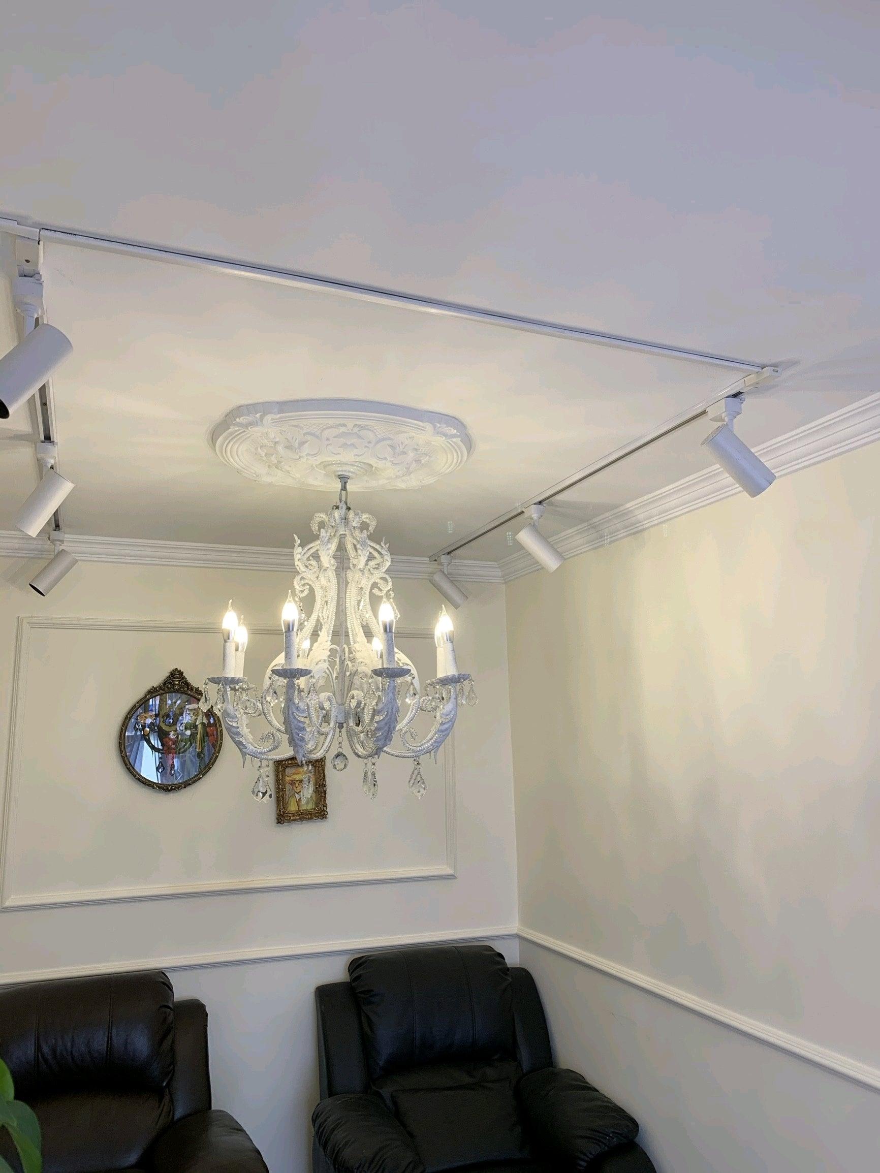 Vintage French Country Crown Chandelier with Crystal Beads and Metal Candle Holders