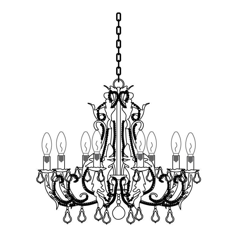 Vintage French Country Crown Chandelier with Crystal Beads and Metal Candle Holders