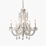 Vintage French Country Crown Chandelier with Crystal Beads and Metal Candle Holders
