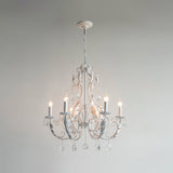 Vintage French Country Crown Chandelier with Crystal Beads and Metal Candle Holders