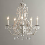 Vintage French Country Crown Chandelier with Crystal Beads and Metal Candle Holders