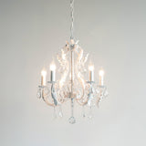 Vintage French Country Crown Chandelier with Crystal Beads and Metal Candle Holders