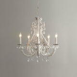 Vintage French Country Crown Chandelier with Crystal Beads and Metal Candle Holders