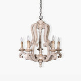 Vintage French Country Distressed Wood Candle Chandelier Antique White Farmhouse Ceiling Light