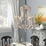 Vintage French Country Distressed Wood Candle Chandelier Antique White Farmhouse Ceiling Light