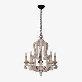 Vintage French Country Distressed Wood Candle Chandelier Antique White Farmhouse Ceiling Light
