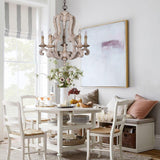 Vintage French Country Distressed Wood Candle Chandelier Antique White Farmhouse Ceiling Light