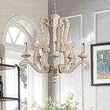 Vintage French Country Distressed Wood Candle Chandelier Antique White Farmhouse Ceiling Light