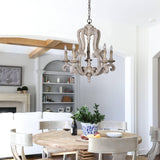 Vintage French Country Distressed Wood Candle Chandelier Antique White Farmhouse Ceiling Light