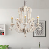 Vintage French Country Distressed Wood Candle Chandelier Antique White Farmhouse Ceiling Light