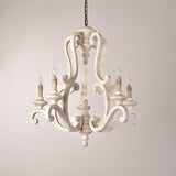 Vintage French Country Distressed Wood Candle Chandelier Antique White Farmhouse Ceiling Light