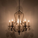 Vintage French Country Distressed Wood Candle Chandelier Antique White Farmhouse Ceiling Light
