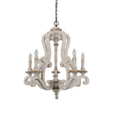 Vintage French Country Distressed Wood Candle Chandelier Antique White Farmhouse Ceiling Light